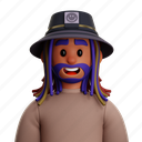 dreadlocked, man, with, bucket, hat, dreadlocked man with bucket hat, dreadlocked man with vr, dreadlocked man with beard, dreadlocked man, male, boy, young man, young boy, dreadlock hairstyle, metaverse, bucket hat, black hat, ranbow hair color, virtual, virtual-reality, people, person, avatar, character 