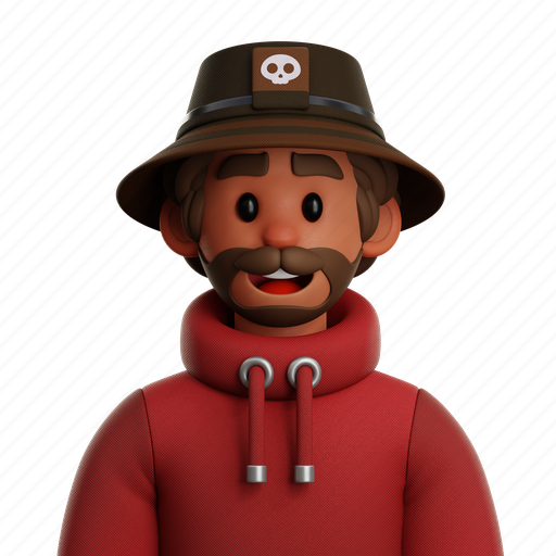 Curly, hair, man, with, bucket, hat, curly hair man with bucket hat 3D illustration - Download on Iconfinder