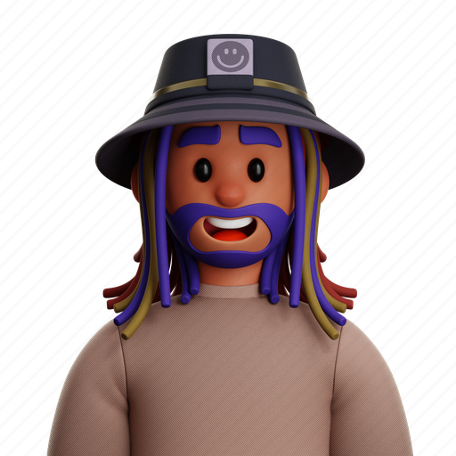 Dreadlocked, man, with, bucket, hat, dreadlocked man with bucket hat, dreadlocked man with vr 3D illustration - Download on Iconfinder