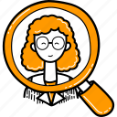 search, female, employee, woman, find, magnifier, vector