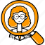 search, female, employee, woman, find, magnifier, vector 