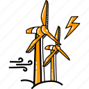 windmill, electricity, energy, generator, turbine, wind, vector, illustration