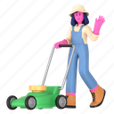 lawn mower, grass, machine, cut, mower, farming, farmer, harvest, female