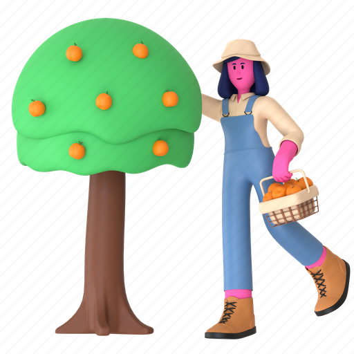 Fruit tree, harvest, orange, citrus, basket, farming, farmer icon - Download on Iconfinder