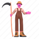 scythe, equipment, tool, holding, digging, farming, farmer, harvest, male 