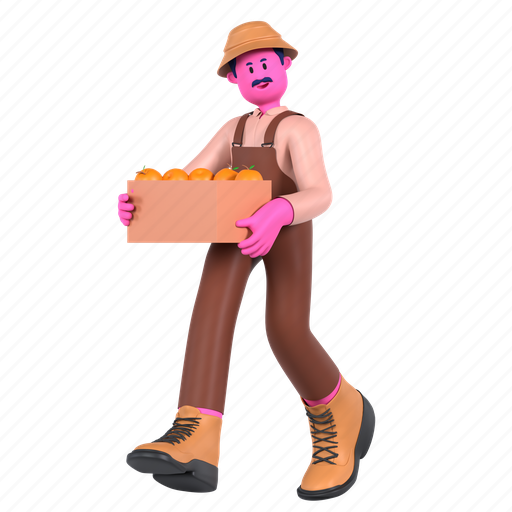 Harvest box, fruit, bring, carry, orange, farming, farmer 3D illustration - Download on Iconfinder