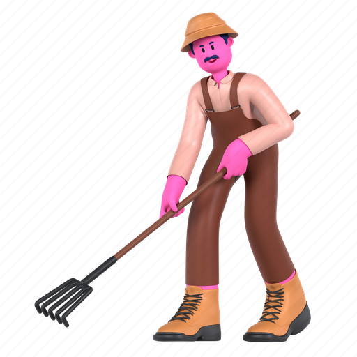 Rake, raking, tool, cleaning, holding, farming, farmer 3D illustration - Download on Iconfinder