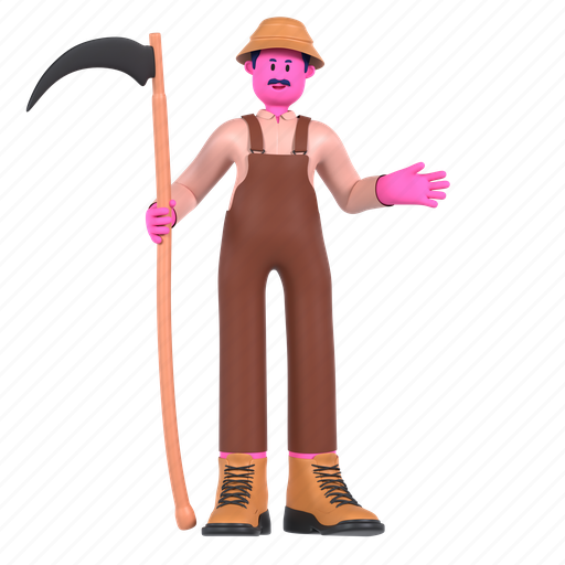 Scythe, equipment, tool, holding, digging, farming, farmer 3D illustration - Download on Iconfinder