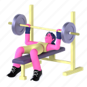 bench press, exercising, lifting, barbell, heavy, fitness, gym, diet, 3d character