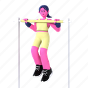 pull up, bar, strength, pulling, body, fitness, gym, diet, 3d character