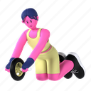 roller abs, wheel, stretching, roller, abs, fitness, gym, diet, 3d character