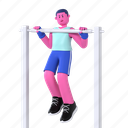 pull up, bar, strength, pulling, body, fitness, gym, diet, 3d character