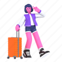 cool pose ready for holiday, photo, pose, peace, luggage, ready for holiday, travel holiday, girl, 3d character 