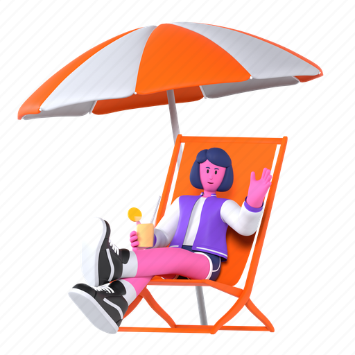 Beach, beach chair, tropical, relax, lounge chair, enjoy, travel holiday 3D illustration - Download on Iconfinder