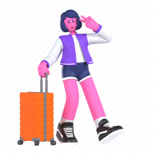 Cool pose ready for holiday, photo, pose, peace, luggage, ready for holiday, travel holiday 3D illustration - Download on Iconfinder