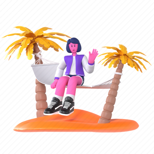 Hammock in coconut tree, hanging, hammock, enjoy, beach, swing, travel holiday 3D illustration - Download on Iconfinder