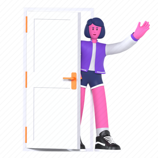 Say hello behind the door, hello, greeting, accepting, welcoming, arrived, travel holiday 3D illustration - Download on Iconfinder