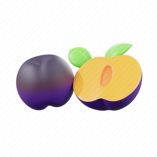 Plum, sweet, healthy, fruits, dessert, fresh 3D illustration - Download on Iconfinder