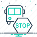 stops, stop, sign, motorized, passenger, bus station, come to a stop