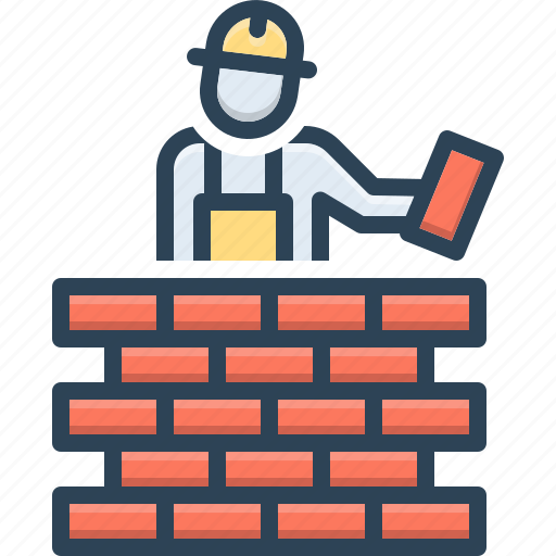 Mason, bricklayer, masonry, helmet, brickwork, labourer, making wall icon - Download on Iconfinder