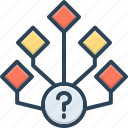 options, choice, multiple, selection, connected, diagram, question mark