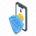 secured, mobile, payment, isometric
