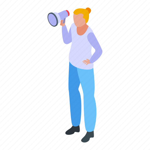 Monetization, woman, megaphone, isometric icon - Download on Iconfinder