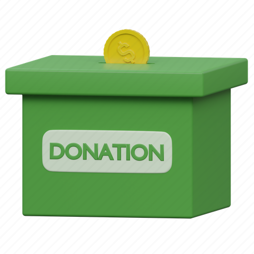 Charity box, donation box, donate, money, help, coin, charity 3D illustration - Download on Iconfinder