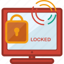computer, devices, locked, monitor, padlock, protection, technology