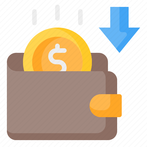 Income, profit, earnings, wallet, money, coin, down arrow icon - Download on Iconfinder