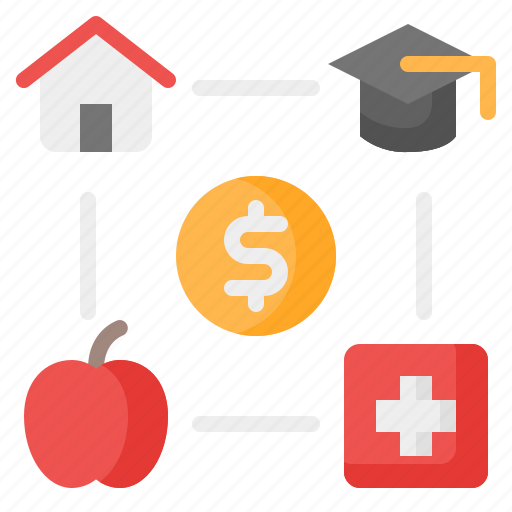 Basic needs, human, house, food, education, healthcare, money icon - Download on Iconfinder
