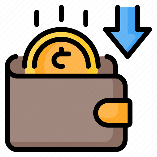 Income, profit, earnings, wallet, money, coin, down arrow icon - Download on Iconfinder