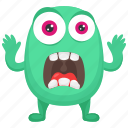 cartoon monster, frightening monster, fuzzy green monster, green monster, horrifying creature 