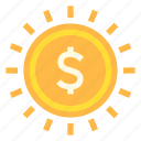 coin, money, sun