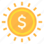 coin, money, sun 