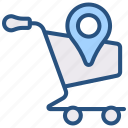 marker, location, pin, map, tracking, cart, shopping, basket, trolley