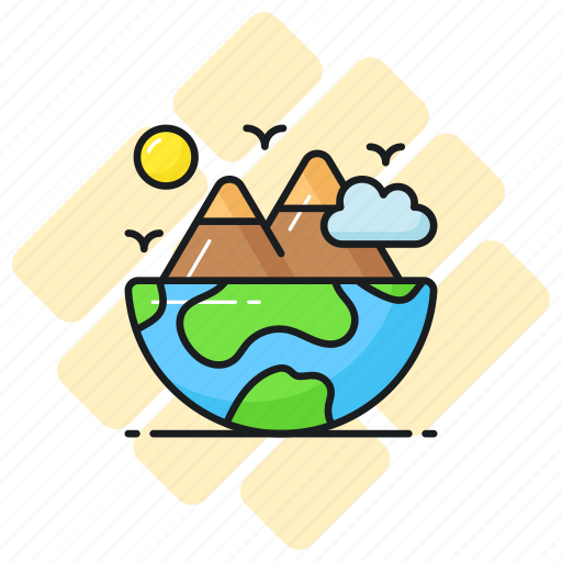 Ecology, world, globe, mountain, cloud, birds, sun icon - Download on Iconfinder