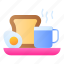 breakfast, tray, food, meal, egg, tea, cup 