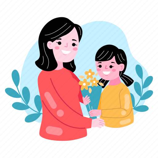 Mom and her daughter, gift, flower, appreciation, mother’s day, mother, mom sticker - Download on Iconfinder