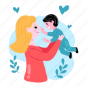 mother and her kid, playing, kid, happy, mother’s day, mother, mom, celebration, sticker