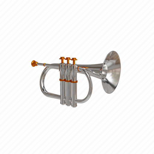 Trumpet, instrument, horn, musical, brass, music, guitar 3D illustration - Download on Iconfinder