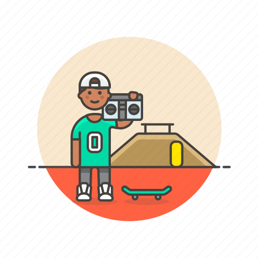 Boombox, music, audio, instrument, man, play, skateboard icon - Download on Iconfinder