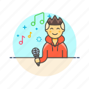 music, audio, instrument, man, play, sing, sound, microphone