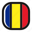 button, country, flag, nation, national, romania, square 