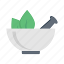 bowl, pestle, mortar, green, leaf