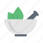 bowl, pestle, mortar, green, leaf 
