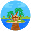 resort, beach hut, river, water, tropical place