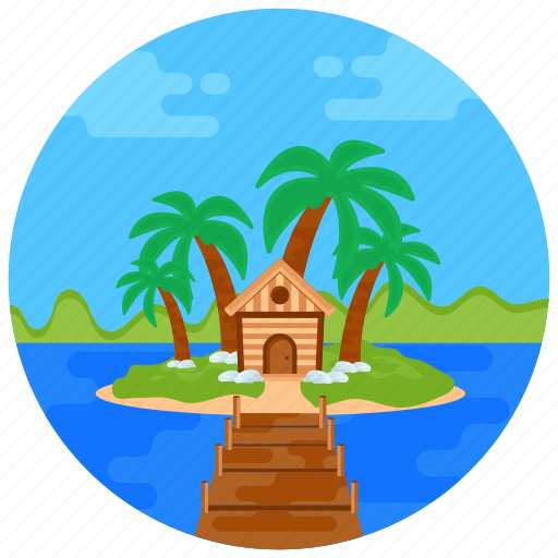 Resort, beach hut, river, water, tropical place icon - Download on Iconfinder