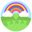 rainbow, clouds, landscape, weather, mountain, hills
