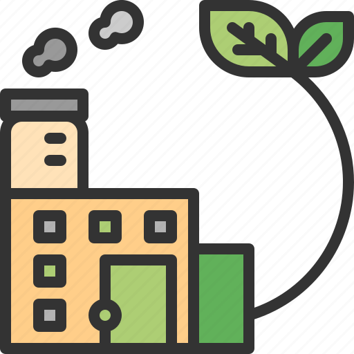 Green, factory, building, plant, smokestack, leaf, manufacturer icon - Download on Iconfinder